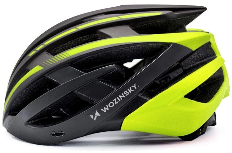 Wozinsky MTB dviračio šalmas su nuimamu skydeliu ir galine USB lempute, dydis L - Juodas ir geltonas