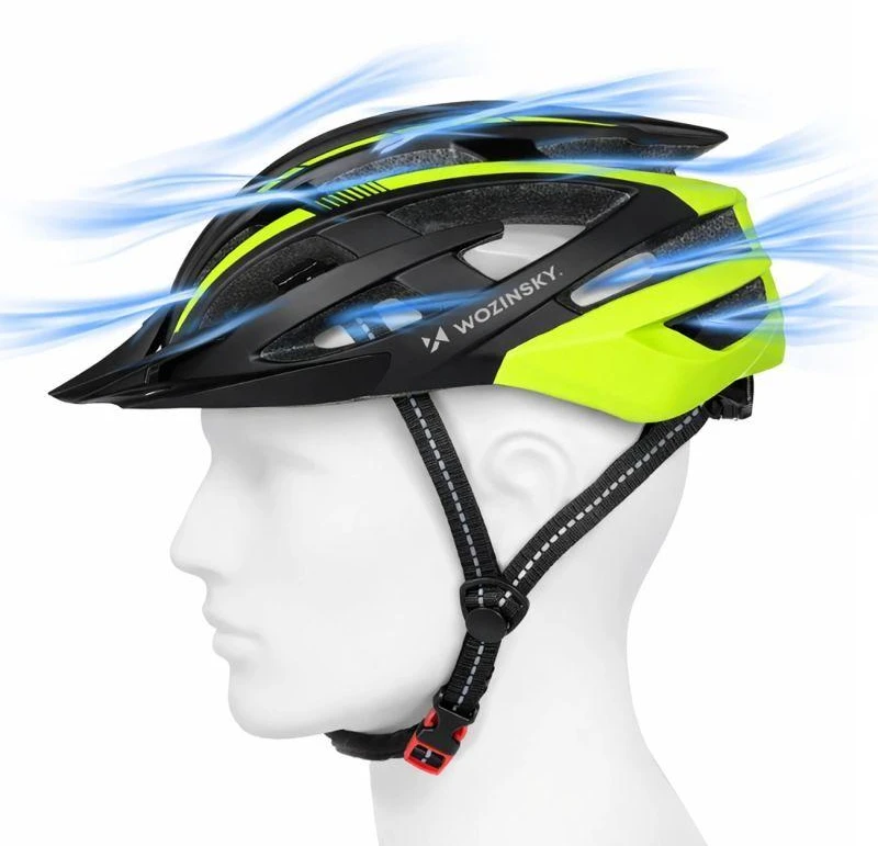 Wozinsky MTB dviračio šalmas su nuimamu skydeliu ir galine USB lempute, dydis L - Juodas ir geltonas