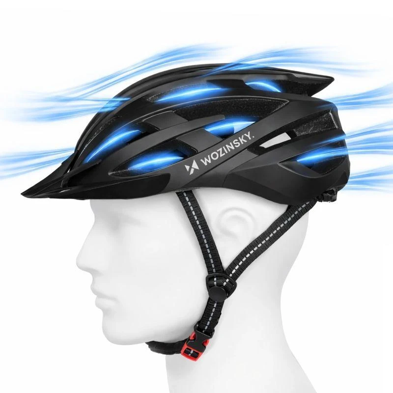 Wozinsky MTB dviračio šalmas su nuimamu vizoriumi ir galiniu USB apšvietimu, M dydžio - Juodas
