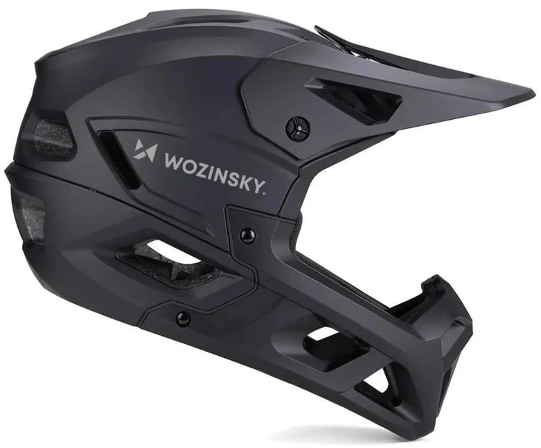 Wozinsky pilno veido dviratininko šalmas su nuimamu skydeliu 60-62 cm – Juodas