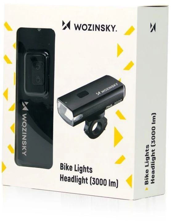 Wozinsky Priekinis dviračio žibintas + USB-C laidas (3000 lm) - Juodas