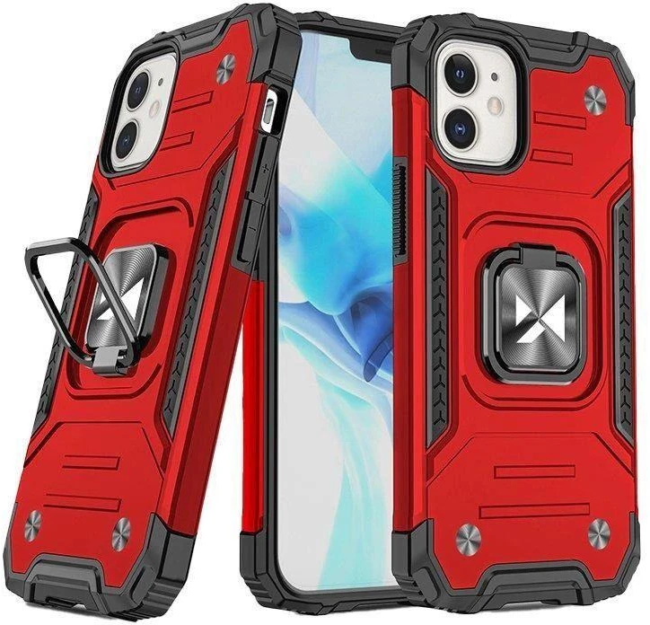 Wozinsky Ring Armor Apple iPhone 14 armored magnetic holder ring dėklas telefonui raudonos spalvos