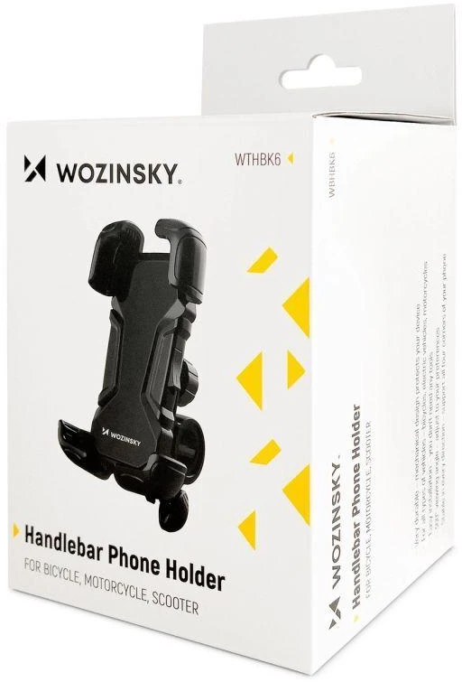 Wozinsky stiprus telefono laikiklis dviračiui, motociklui, paspirtukui, juodos spalvos (WBHBK6)