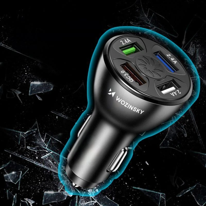 Wozinsky WCCAW 50W 4x USB-A QC automobilinis įkroviklis – baltos spalvos