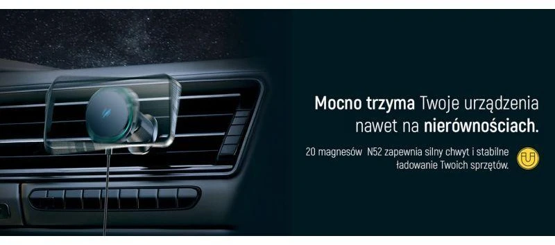 Wozinsky WCT5-Q6S2Y automobilinis telefono laikiklis su Qi/MagSafe 15W Inductive Charger for Ventilation Grilis with Fan – juodos spalvos
