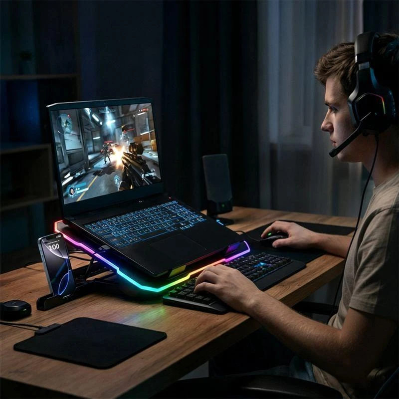 Wozinsky WDCX-A26 NitroCool RGB Gaming Nešiojamas kompiuteris Cooling Pad - Juodas