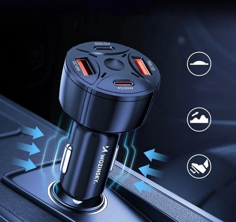 Wozinsky WLS-04 60W Car Charger 2xUSB-C 2xUSB-A - Juodas