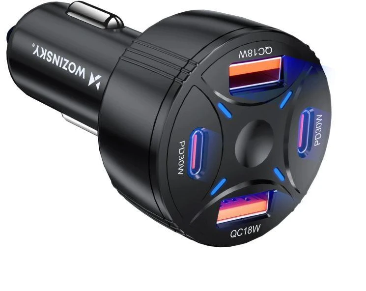 Wozinsky WLS-04 60W Car Charger 2xUSB-C 2xUSB-A - Juodas
