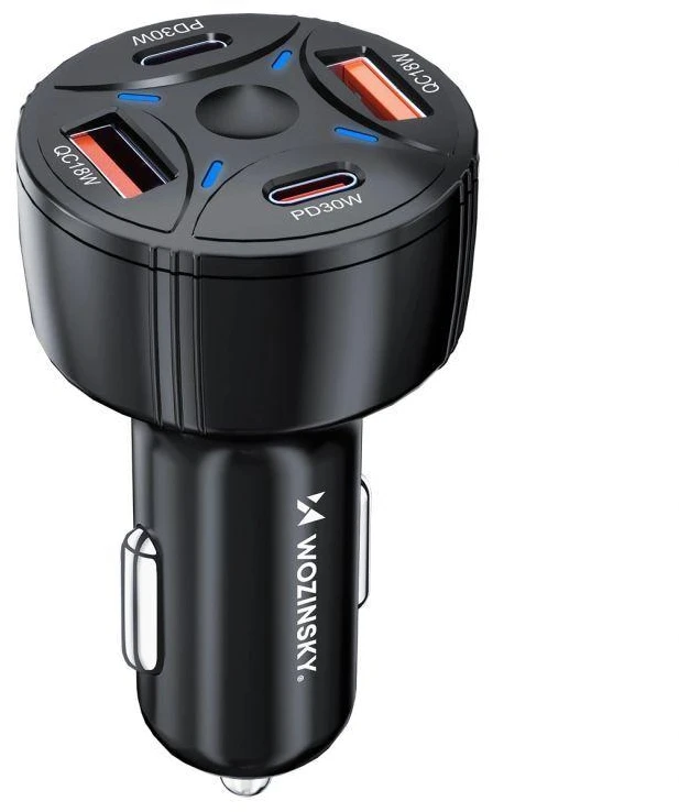 Wozinsky WLS-04 60W Car Charger 2xUSB-C 2xUSB-A - Juodas