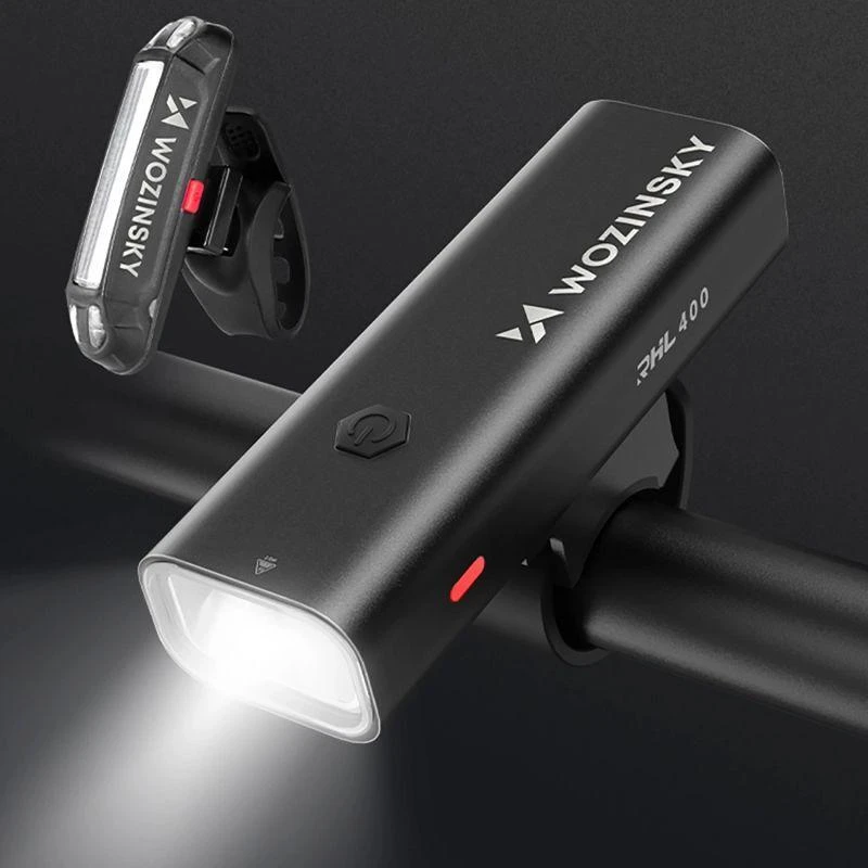 Wozinsky WSBLB2 Priekinis (400 lm) ir Galinis USB-C Dviračio Žibintų Rinkinys - Juodas
