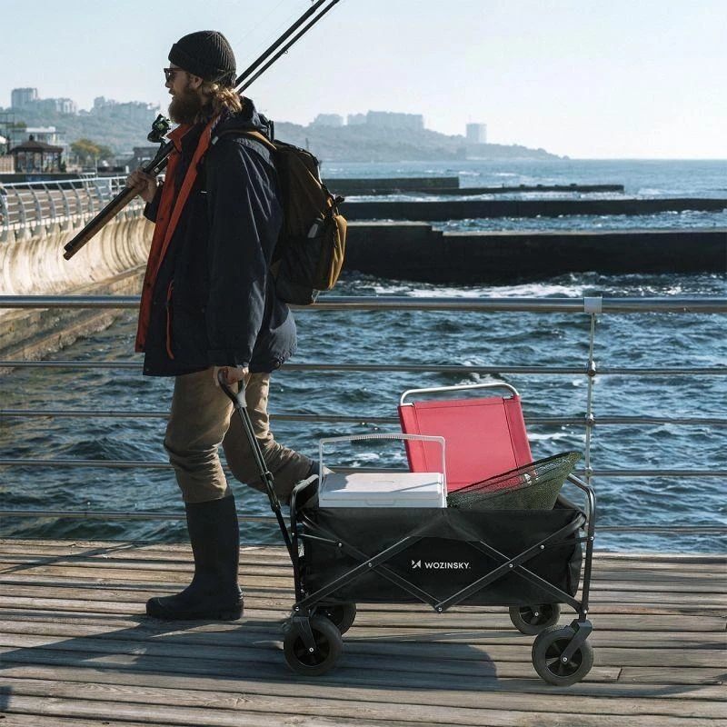 Vežimėlis Wozinsky WZP-100 pliažas, turistinis, sodo, patvarūs, platūs ratai, su apsauginis tinklelis iki 100 kg - juoda