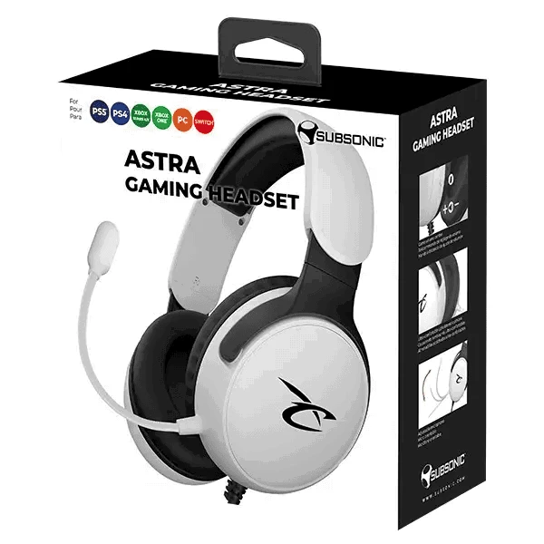 Žaidimų ausinės su mikrofonu Subsonic Astra, baltos / juodos