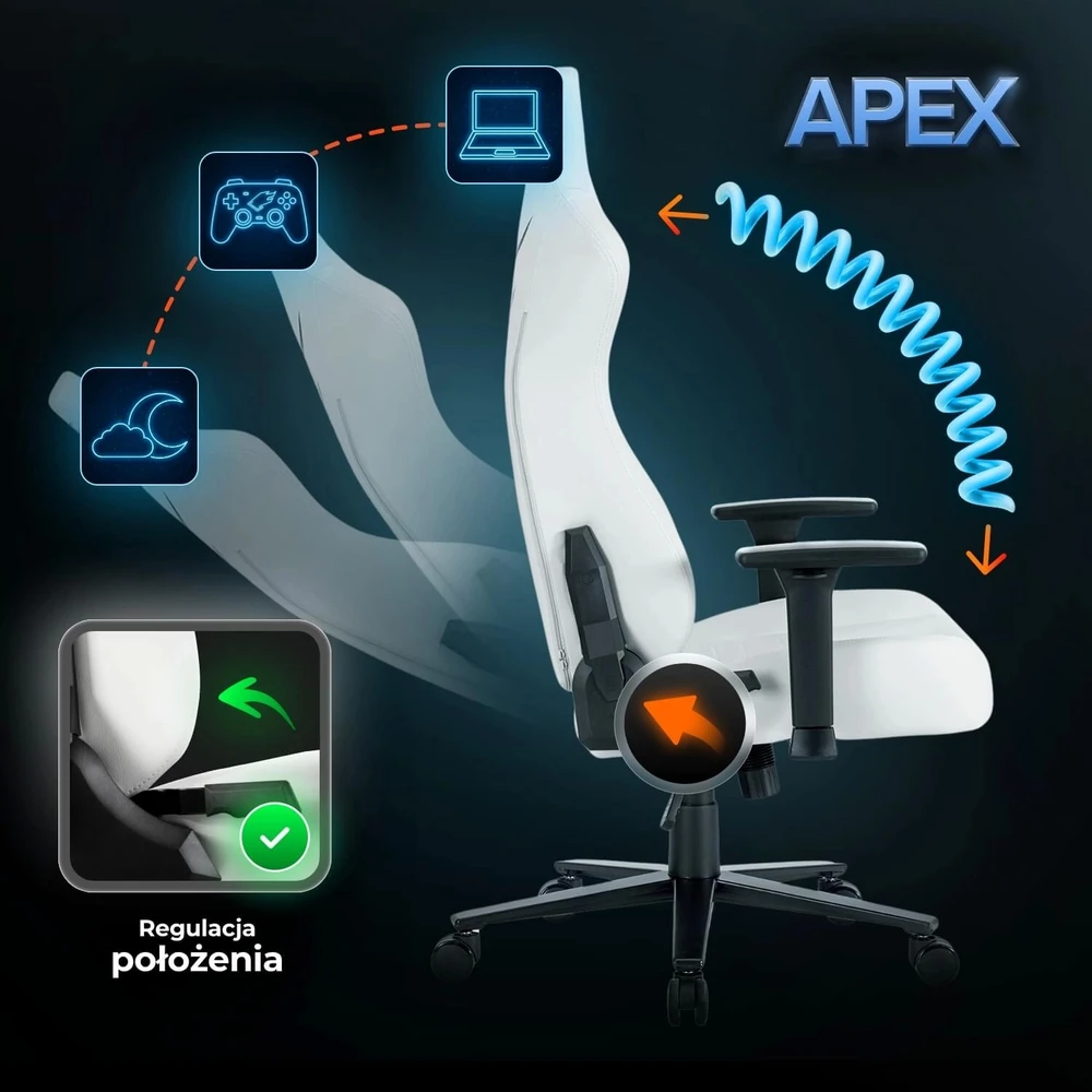 Žaidimų kėdė balta / juoda su TILT mechanizmu – ergonomiška ir stilinga