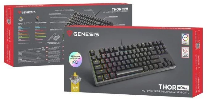 Ausinės Žaidimų klaviatūra GENESIS Thor 404 TKL, USB, QWERTY (amerikietiška tarptautinė), juoda
