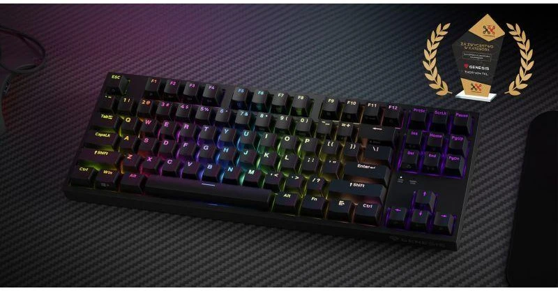 Ausinės Žaidimų klaviatūra GENESIS Thor 404 TKL, USB, QWERTY (amerikietiška tarptautinė), juoda