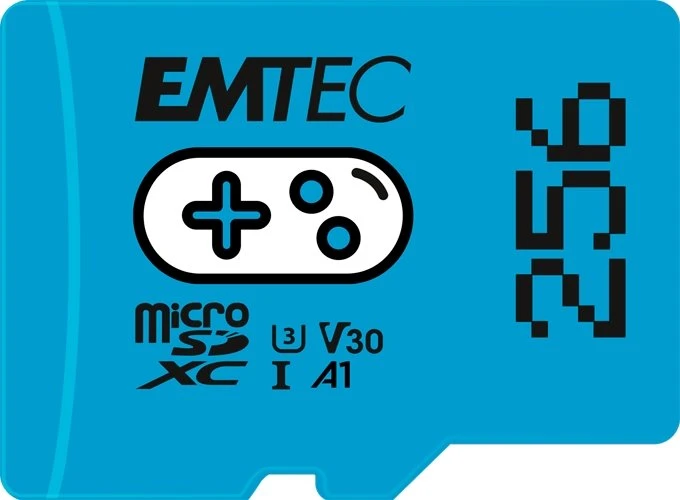 Žaidimų Micro SDXC atminties kortelė UHS-I U3 V30 A1 EMTEC, 256 GB, mėlyna