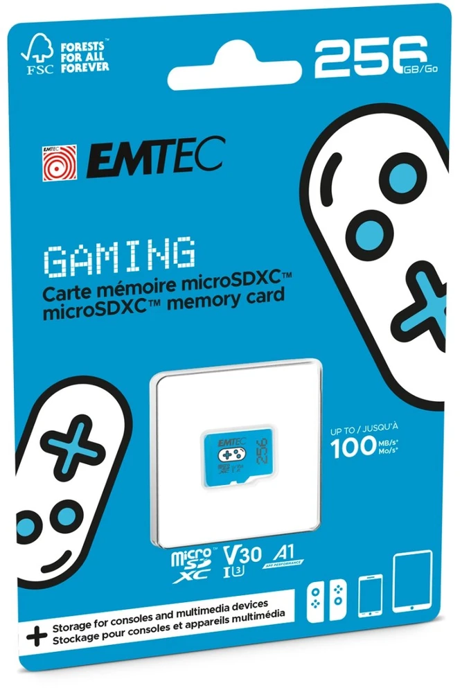 Žaidimų Micro SDXC atminties kortelė UHS-I U3 V30 A1 EMTEC, 256 GB, mėlyna