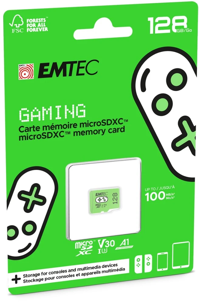 Žaidimų Micro SDXC atminties kortelė UHS-I U3 V30 Emtec, 128 GB, žalia