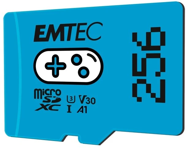 Žaidimų Micro SDXC atminties kortelė UHS-I U3 V30 A1 EMTEC, 256 GB, mėlyna