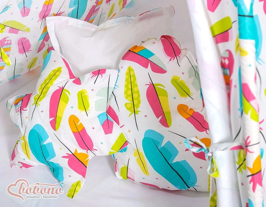 Žaidimų palapinė vaikams su kilimėliu ir pagalvėlėmis Colorful Feather – žaidimams ir jaukumui namuose.