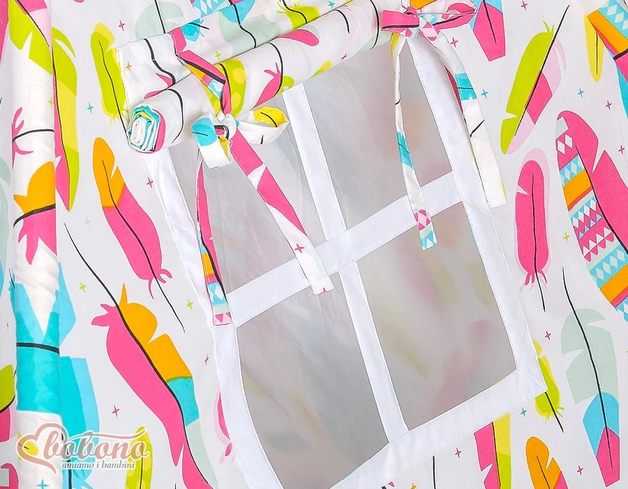 Žaidimų palapinė vaikams su kilimėliu ir pagalvėlėmis Colorful Feather – žaidimams ir jaukumui namuose.