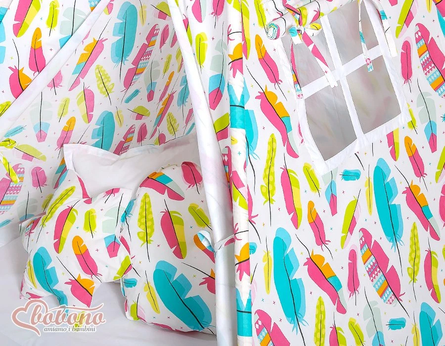 Žaidimų palapinė vaikams su kilimėliu ir pagalvėlėmis Colorful Feather – žaidimams ir jaukumui namuose.