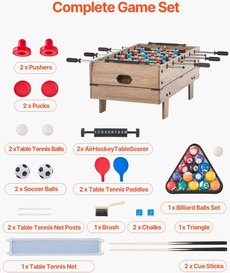 VEVOR 82 cm žaidimų stalas 4-in-1 vaikams
