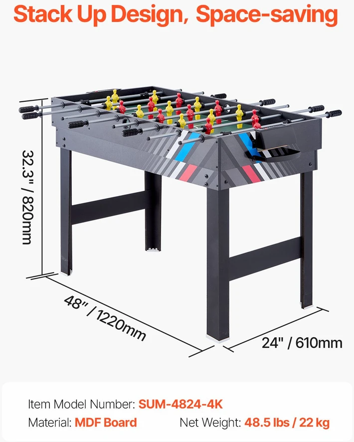VEVOR 122 cm 4-in-1 stalo žaidimų komplektas