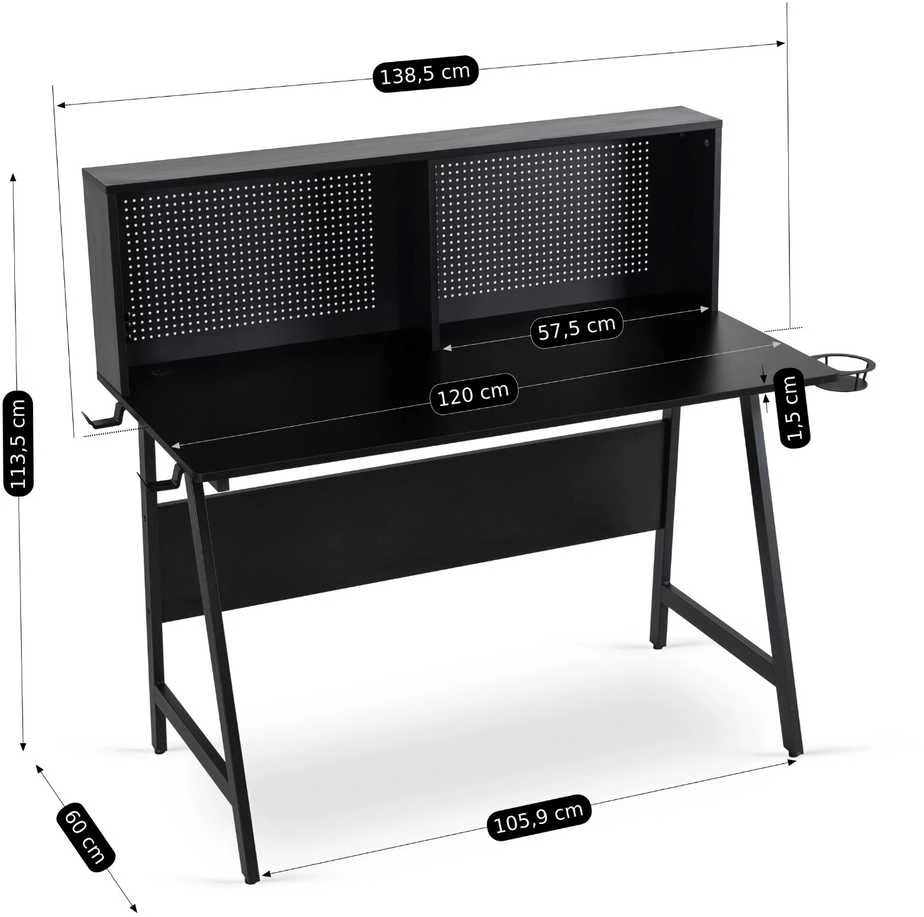 Žaidimų stalas su rankenomis žaidėjams, ROLL, 138,5 cm, juodas, modernus, lofto formos
