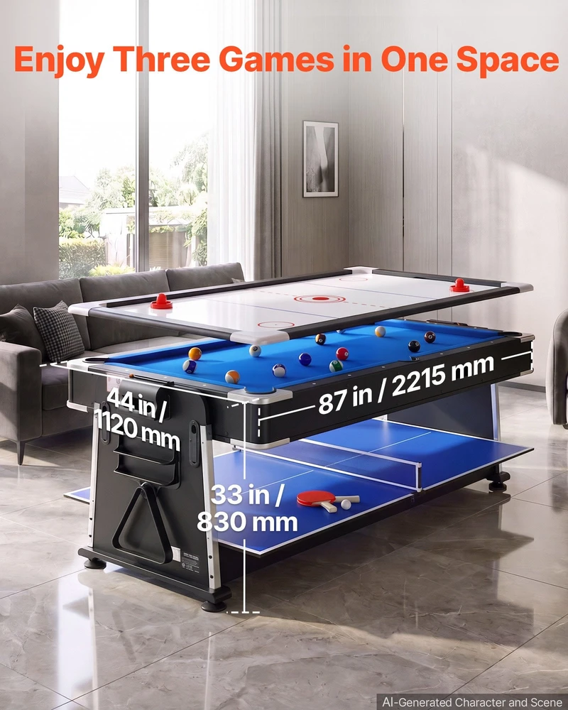 Žaidimų stalas „trys viename“ VEVOR AP724V1-US, 2,2 m ilgio