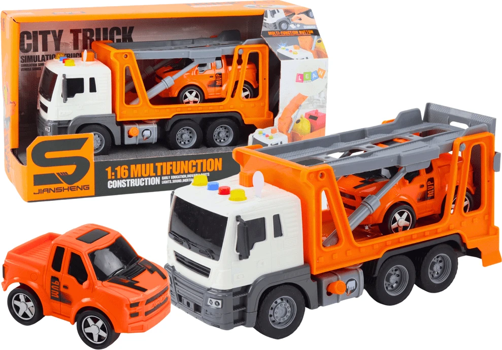 Lean Toys Evakuatorius su šviesomis ir garsais 1:16, oranžinė mašina
