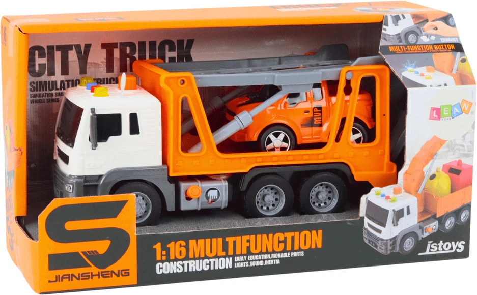 Lean Toys Evakuatorius su šviesomis ir garsais 1:16, oranžinė mašina