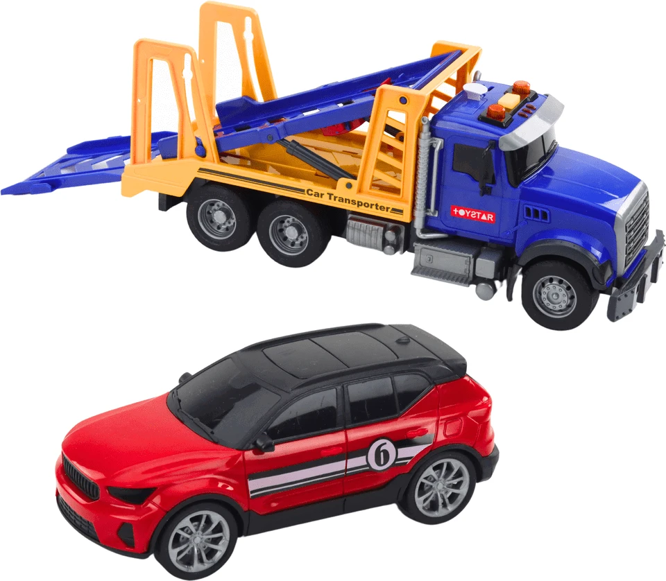 Lean Toys Didelis transporterio vilkikas su priekaba, šviesomis ir garsais