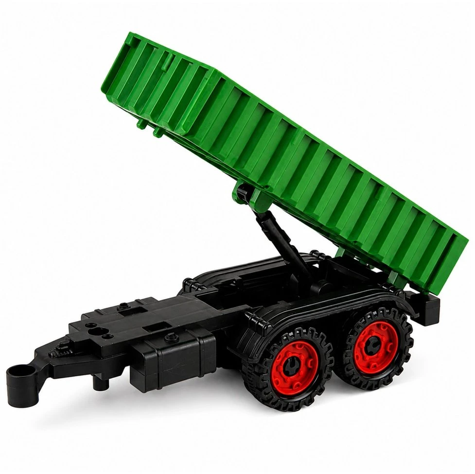 Lean Toys Žaislinis traktorius su dviaše priekaba, šviesos ir garso efektai, žalias, 35 × 9,5 × 8 cm
