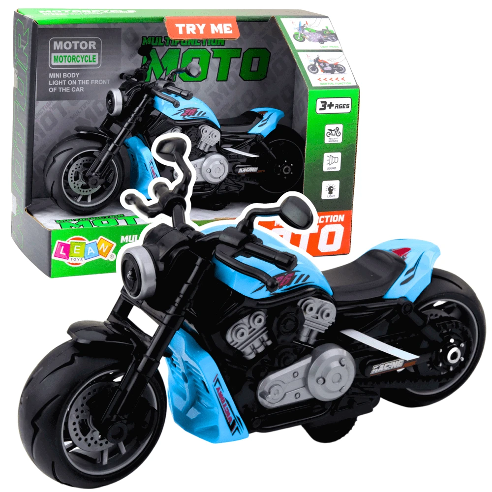 Lean Toys Žaislinis motociklas su šviesomis ir garsais, mėlynas, 22.5 cm