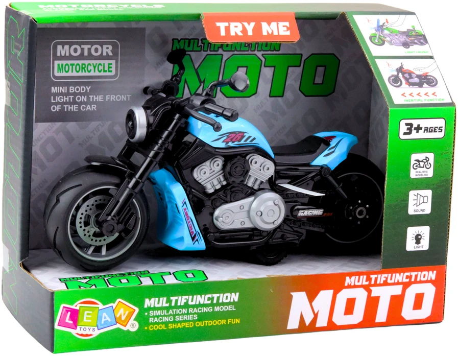 Lean Toys Žaislinis motociklas su šviesomis ir garsais, mėlynas, 22.5 cm