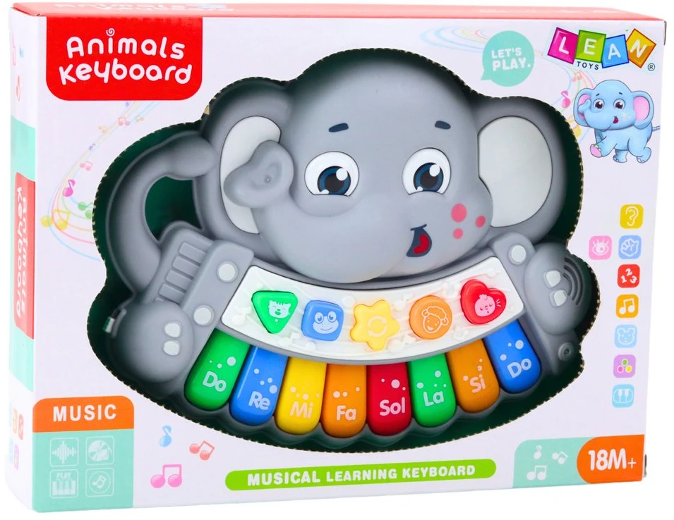 Lean Toys Interaktyvus pilkas drambliuko pianinas
