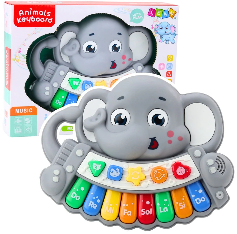 Lean Toys Interaktyvus pilkas drambliuko pianinas