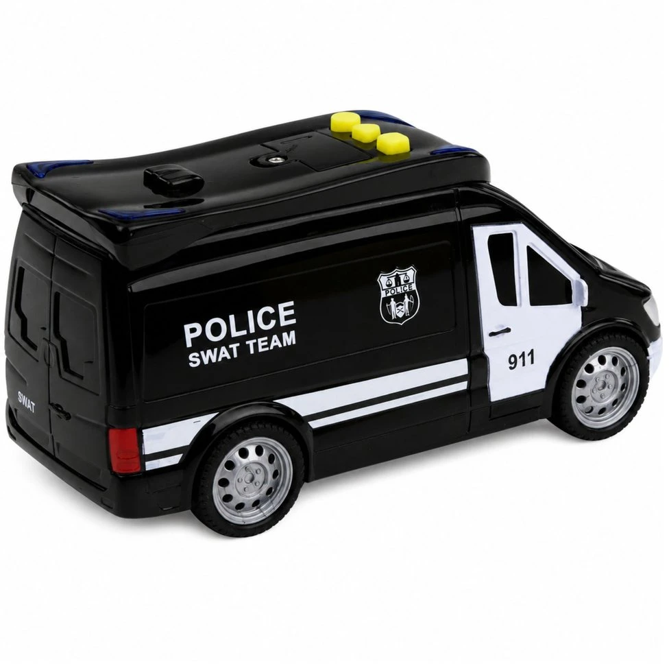 Lean Toys Žaislinis SWAT policijos furgonas su šviesos ir garso efektais, juodos ir baltos spalvos, 15,5 × 7,5 × 8,5 cm