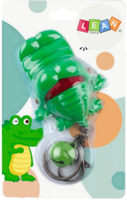 Lean Toys Žalias Krokodilo Pakabuko Žaislas su Skambučiu