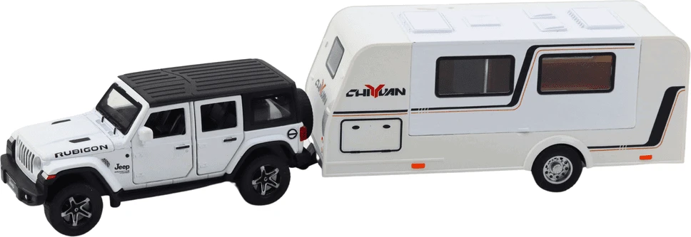 Lean Toys Bekelės Automobilis su Kemperiu Baltas 1:32 – Metalinis Modelis su Šviesomis ir Garsais
