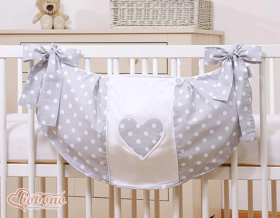 Žaislų krepšys pilkas su širdelėmis ir taškeliais