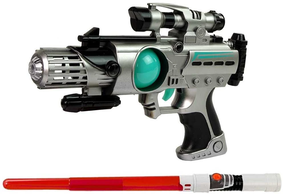 Lean Toys Kosminio Kario Rinkinys su Lazeriniu Pistoletu ir Šviesos Kardu