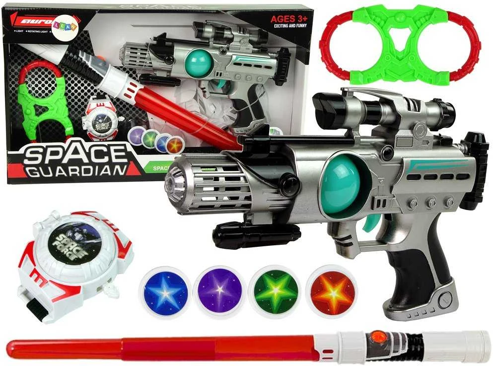Lean Toys Kosminio Kario Rinkinys su Lazeriniu Pistoletu ir Šviesos Kardu