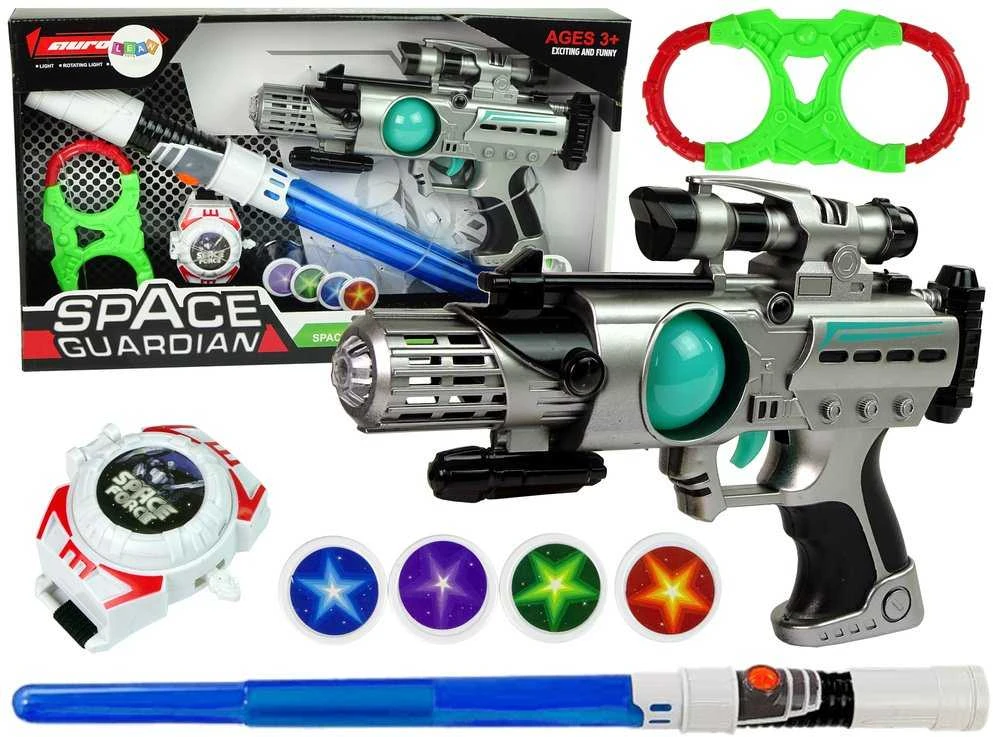 Lean Toys Kosminio Kario Rinkinys su Lazeriniu Pistoletu ir Šviesos Kardu