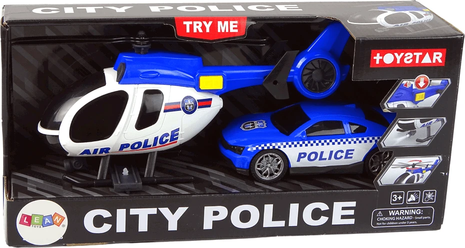 Žaislinio policijos automobilio ir sraigtasparnio rinkinys Lean Toys