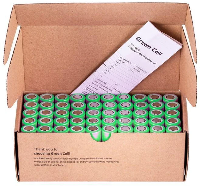 Žalias CELL 50x 18650 elementų baterija, Li-Ion, INR1865029E, 3,7 V, 2900 mAh