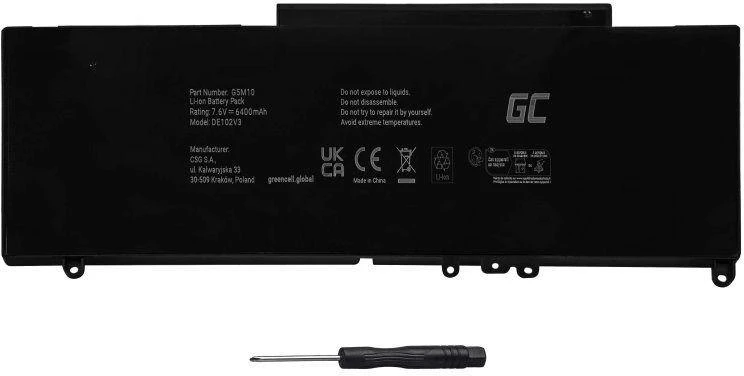 Žalias CELL baterija DE102V3 G5M10 0OUT 2, skirta DELL LATITUDE E5250 E5450 E5550, 6200mAh 7.6V