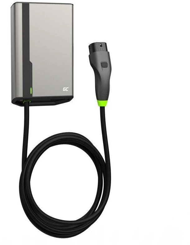 Green Cell „Žalias Cell“ sieninė įkrovimo dėžutė Žalias „Cell HabuDen“ 22 kW 32 A - 7,5 m laidas su NFC