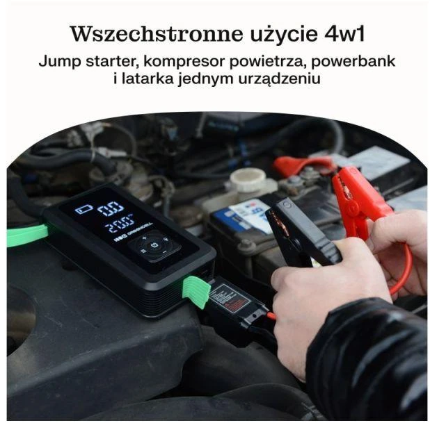 Žalias CELL IŠORINĖ BATERIJA / BOOSTER / AUTOMOBILINIS UŽVEDIKLIS / ORO KOMPRESORIUS POWERBOOST AIR 8000MAH 1000A - SU KOMPRESORIUMI